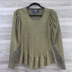 Vintage gold peplum ruffle long sleeve blouse